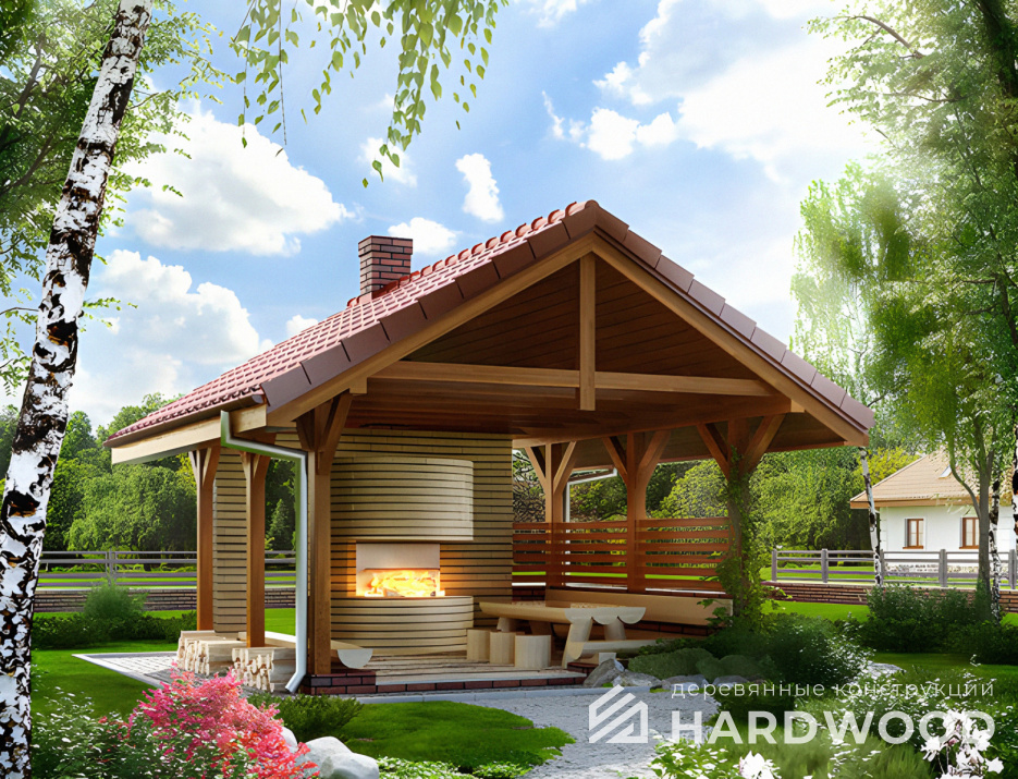 Деревянный навес для мангала №124 - фото 1079